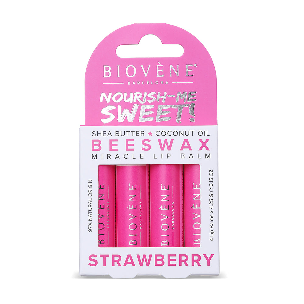 BEESWAX STRAWBERRY Extra-Moisturizing Miracle Lip Balm for Dryness, Cracking & Chapping, 4 pack