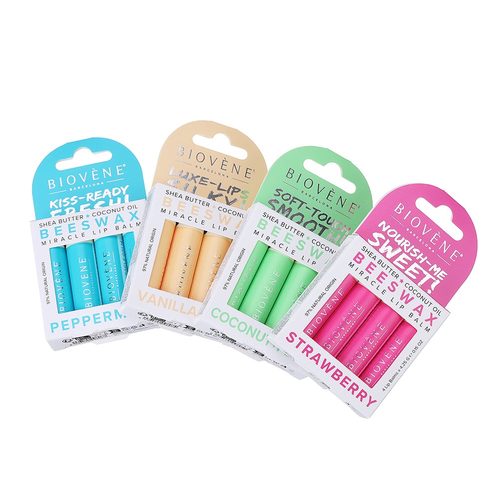 BEESWAX PEPPERMINT Extra-Moisturizing Miracle Lip Balm for Dryness, Cracking & Chapping, 4 pack