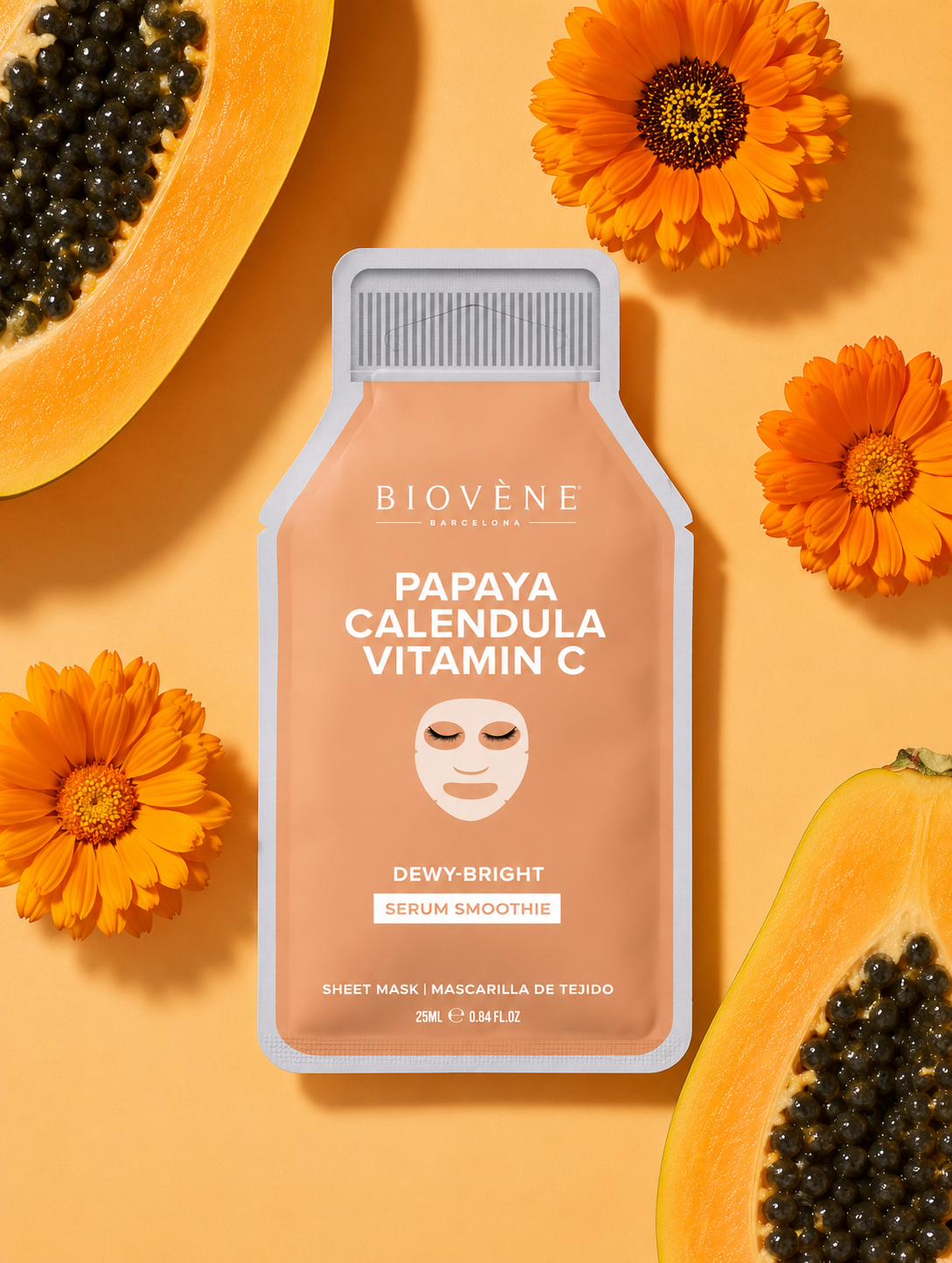 PAPAYA + VITAMIN C DEWY-BRIGHT! Smoothie Serum Sheet Mask with brightening Vitamin C, Papaya and Calendula