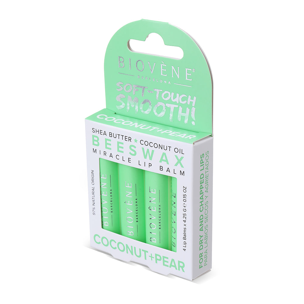 BEESWAX COCONUT+PEAR Extra-Moisturizing Miracle Lip Balm for Dryness, Cracking &amp; Chapping, 4 pack